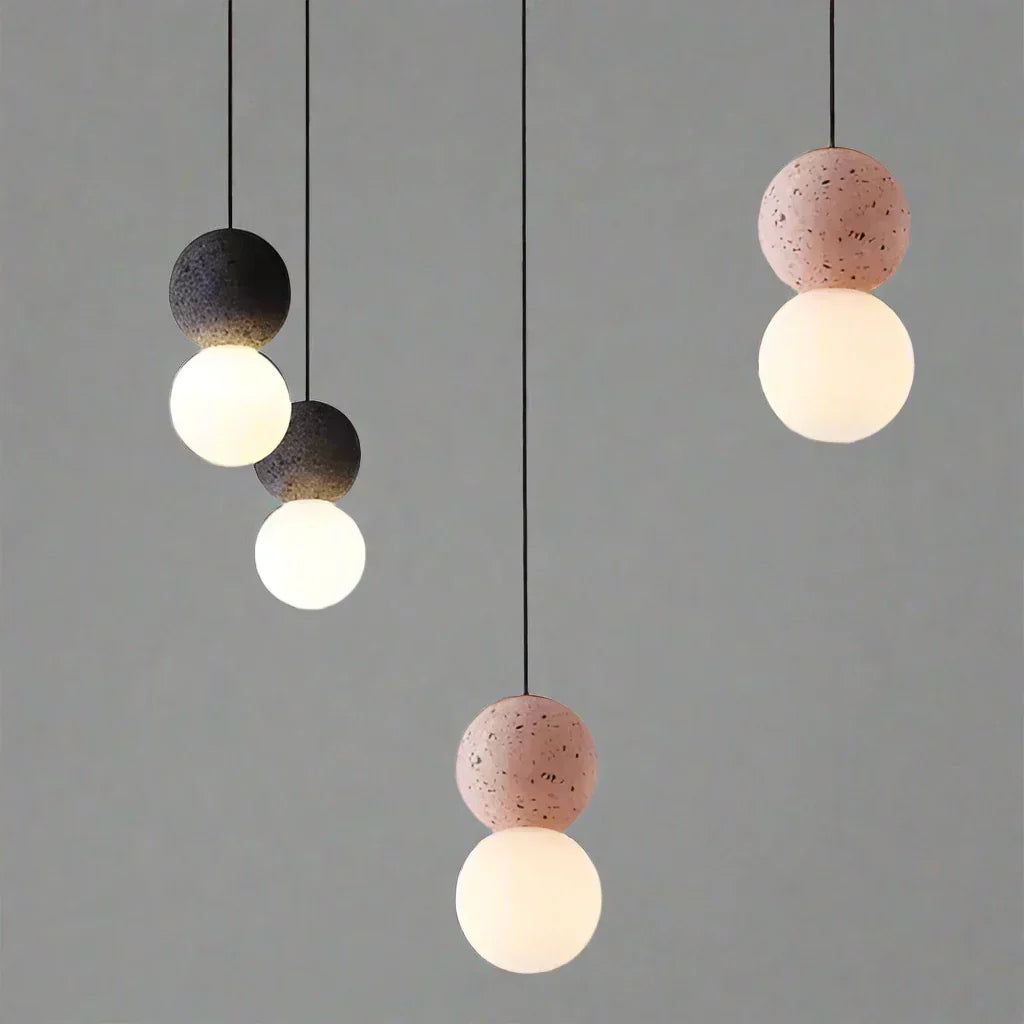 PureAura™ – Geometrische Design-Pendelleuchte aus Naturstein & Opalglas