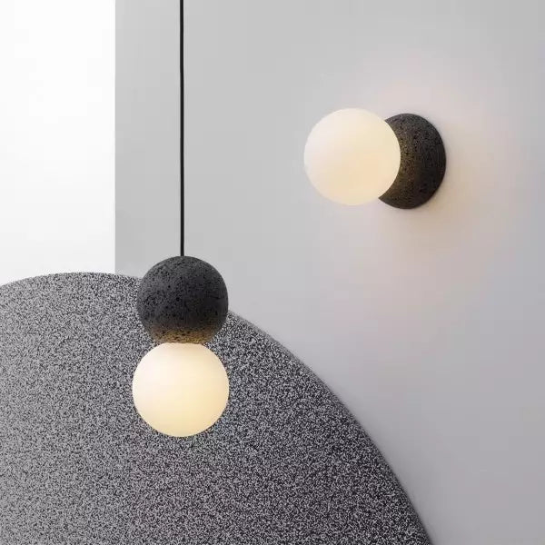 PureAura™ – Geometrische Design-Pendelleuchte aus Naturstein & Opalglas