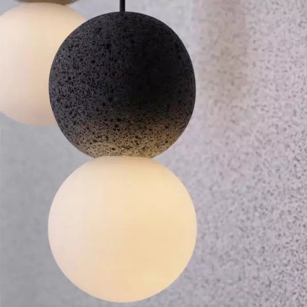 PureAura™ – Geometrische Design-Pendelleuchte aus Naturstein & Opalglas