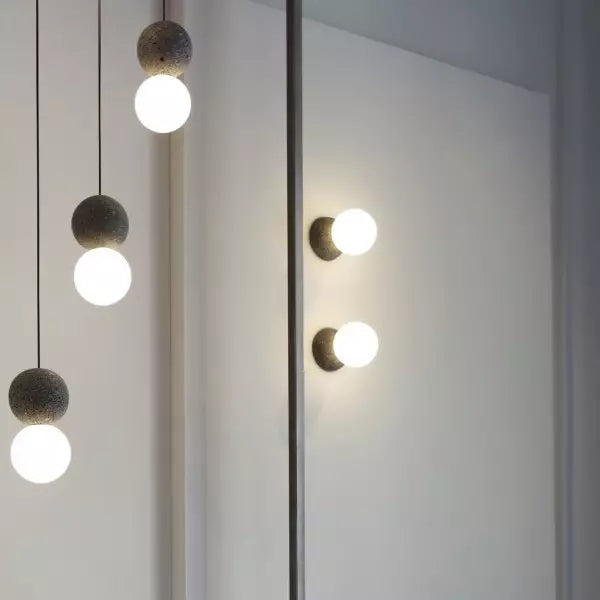 PureAura™ – Geometrische Design-Pendelleuchte aus Naturstein & Opalglas