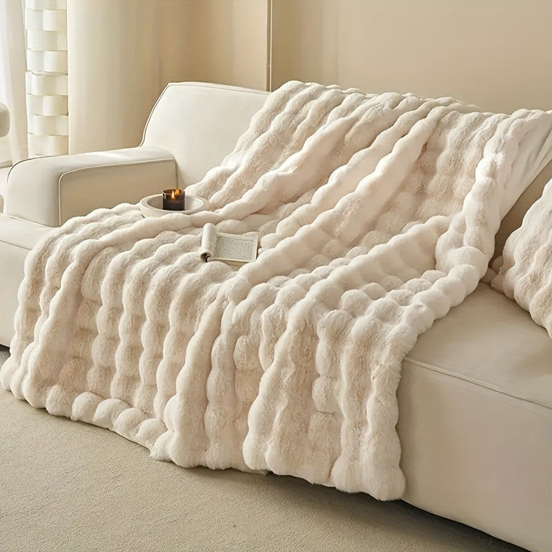 FleeceHaven™ – Ultraweiche Bubble-Fleece-Decke mit Kunstfell | Kuschelige Wärme für Sofa & Bett