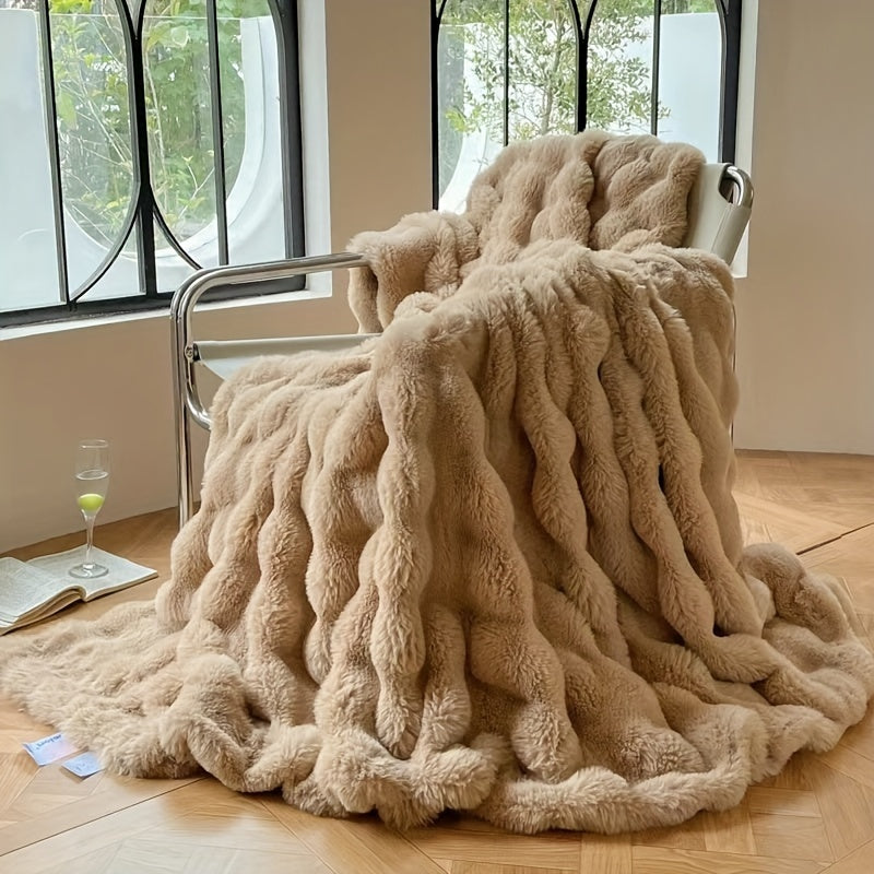 FleeceHaven™ – Ultraweiche Bubble-Fleece-Decke mit Kunstfell | Kuschelige Wärme für Sofa & Bett