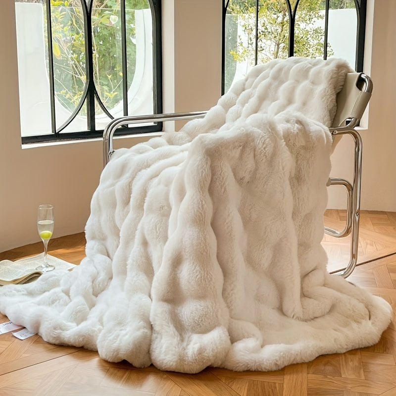 FleeceHaven™ – Ultraweiche Bubble-Fleece-Decke mit Kunstfell | Kuschelige Wärme für Sofa & Bett