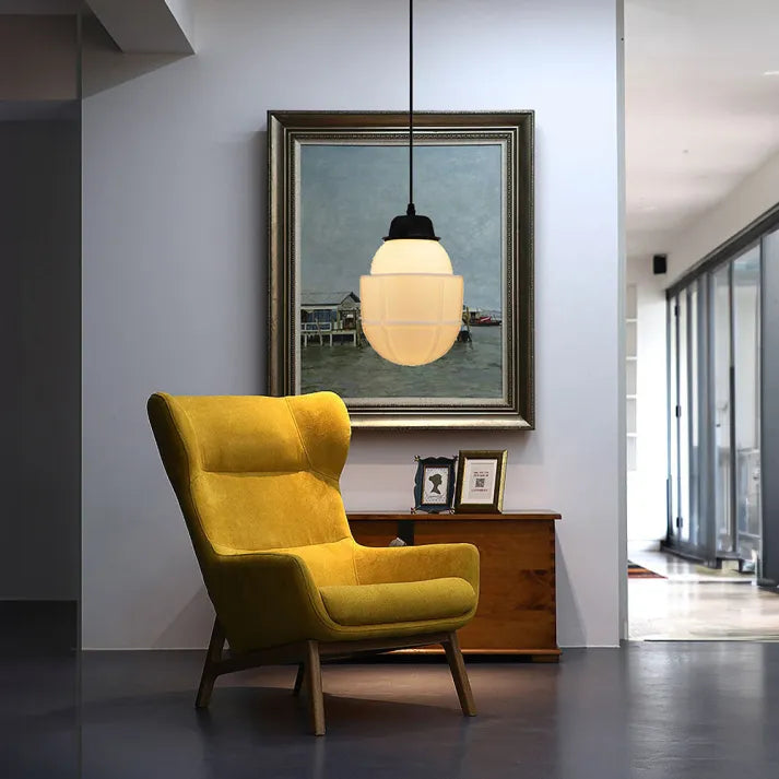 GlasLuxe™ Pendelleuchte – Vintage geometrische Glas-Hängelampe aus Milchglas (E27)