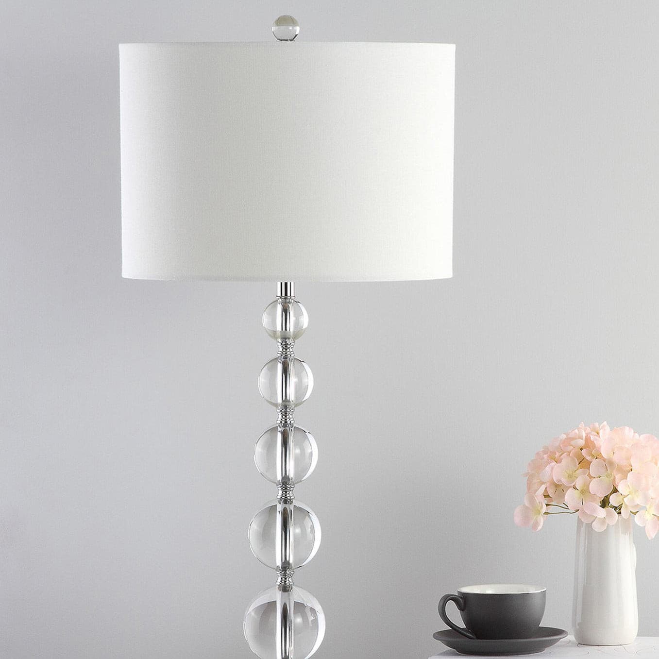 CrystalSphere™ Tischlampe – Elegante Designlampe mit Kristallkugel & warmem Stoffschirm