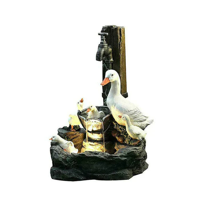 Quackhaven™ Duck Family Gartenbrunnen | Dekorativer Outdoor-Wasserspiel | Leichtes Harzdesign für entspannte Gärten