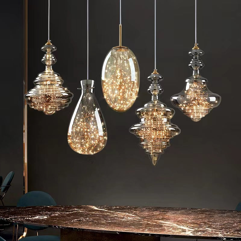 NebulaGlow™ Pendelleuchte – Elegante graue Glas-Hängelampe mit Messing für Esszimmer & Küche (LED)
