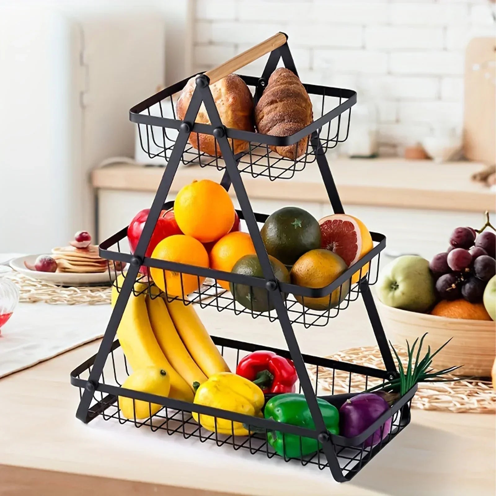 CascadeCharm™ – Moderner 3-stufiger Obstkorb aus Stahl | Platzsparende Küchenorganisation