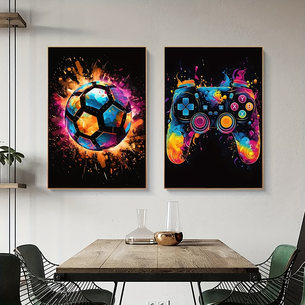 PixelPower™ Leinwand Poster Set – Modernes 3-teiliges Gaming & Fußball Wandbild (Canvas)