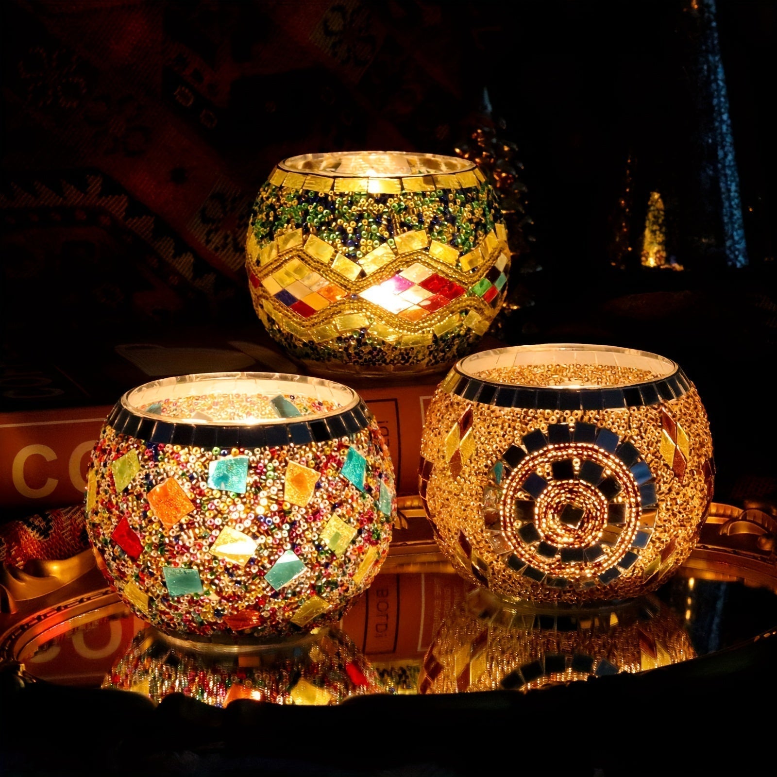 RadiantMosaic™ Teelichthalter Set – Handgefertigte Mosaik-Kerzenhalter aus Glas (3-teilig)