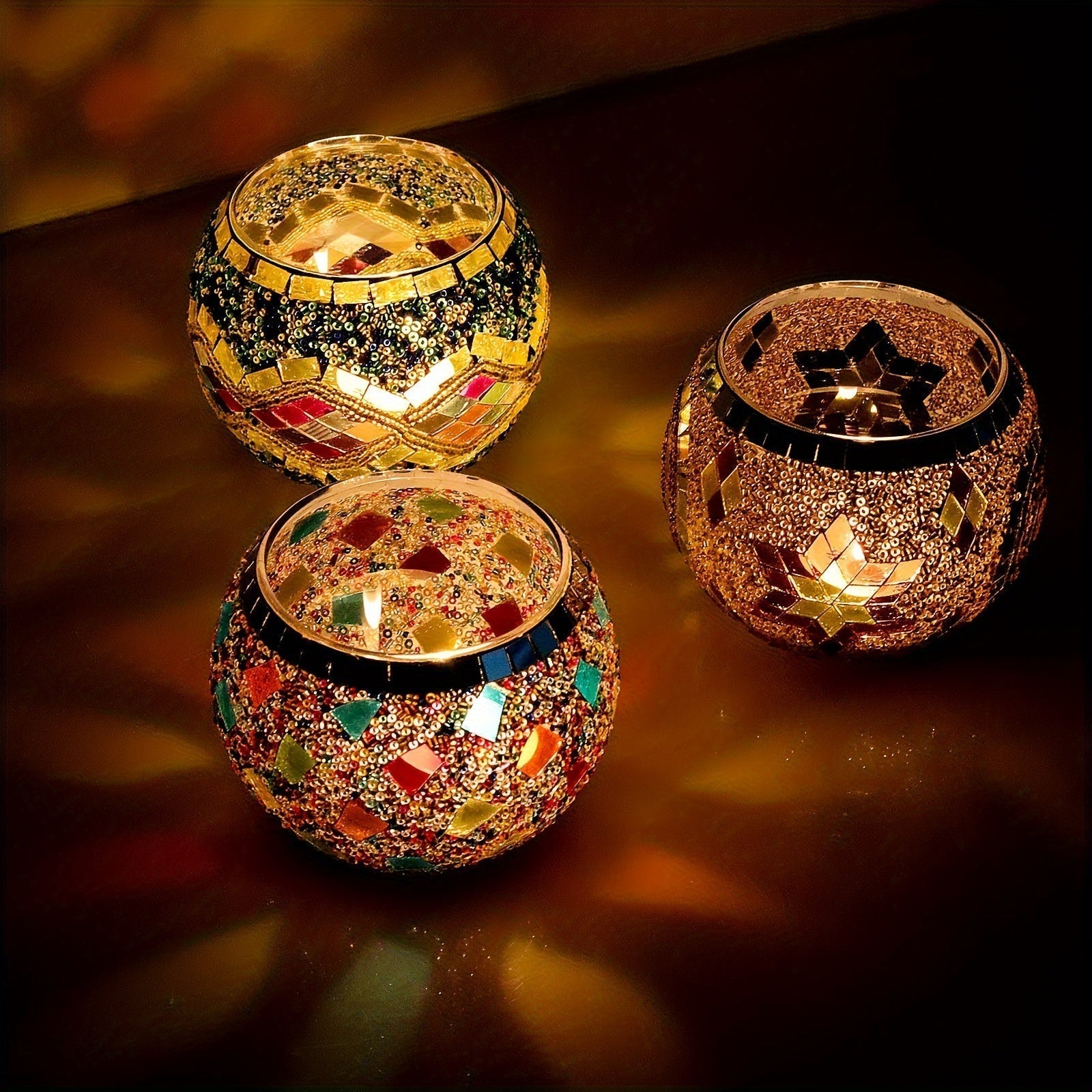 RadiantMosaic™ Teelichthalter Set – Handgefertigte Mosaik-Kerzenhalter aus Glas (3-teilig)