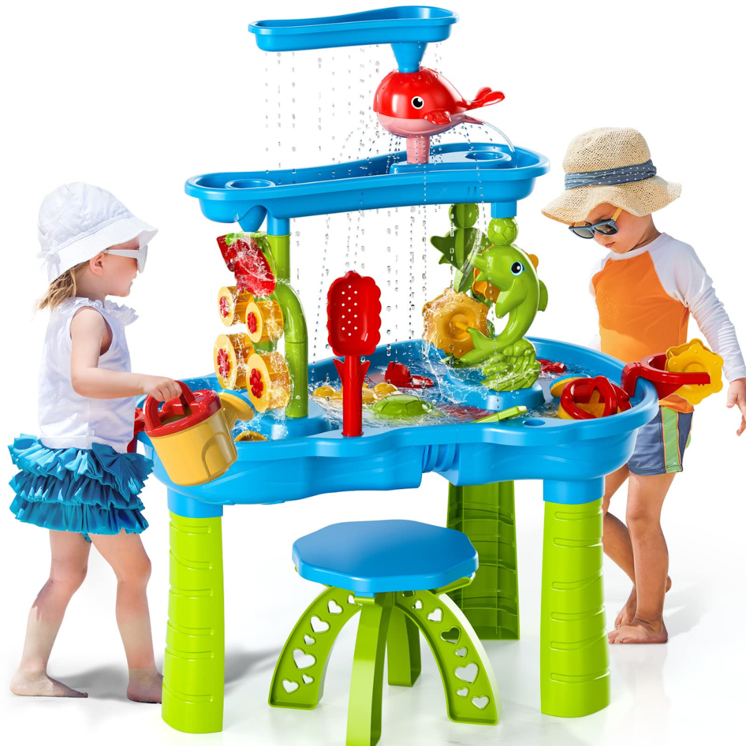 AquaPlayTable™ – 3-in-1 Sand- & Wassertisch für Kinder | Outdoor Spieltisch mit 15 Zubehörteilen