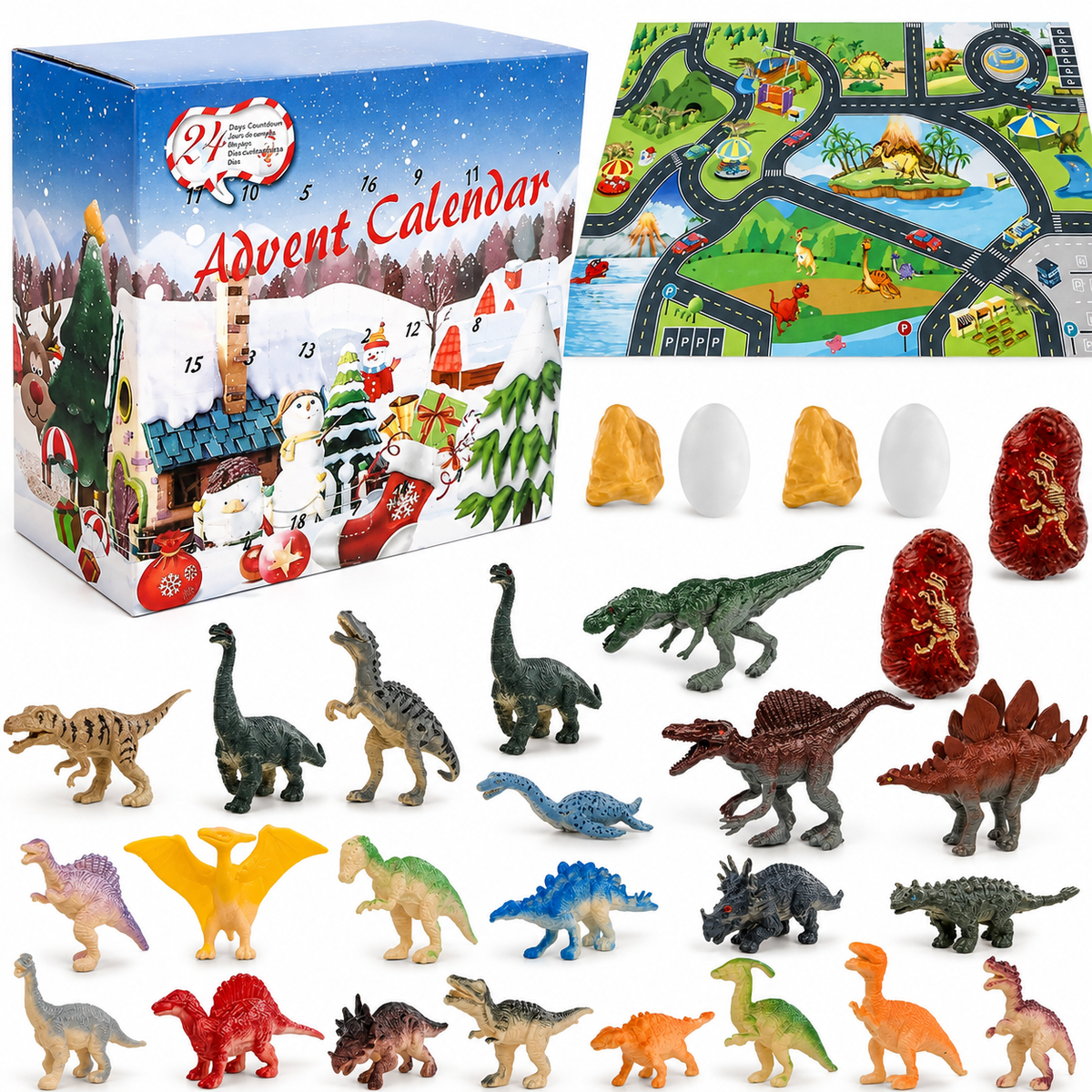 DinoQuest™ – Lern-Adventskalender für Kinder | 28 Dinosaurier-Figuren & Spielmatte