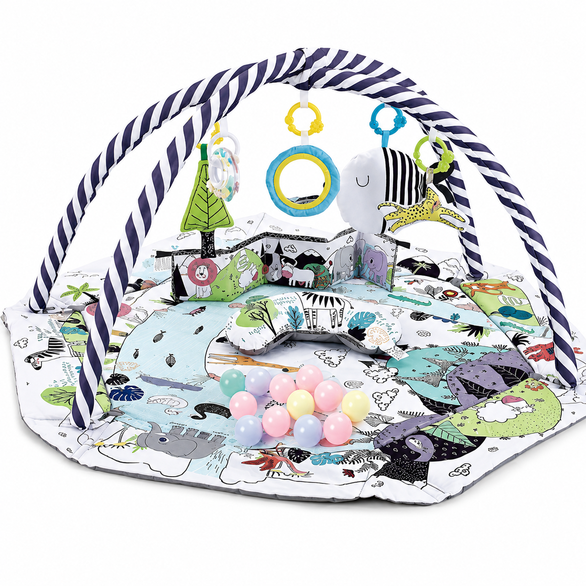 8-in-1 Baby Play Mat™ – Spieldecke mit 6 abnehmbaren Sinnes-Spielzeugen | Weiche Schaumstoff-Spielmatte zur frühen Entwicklung