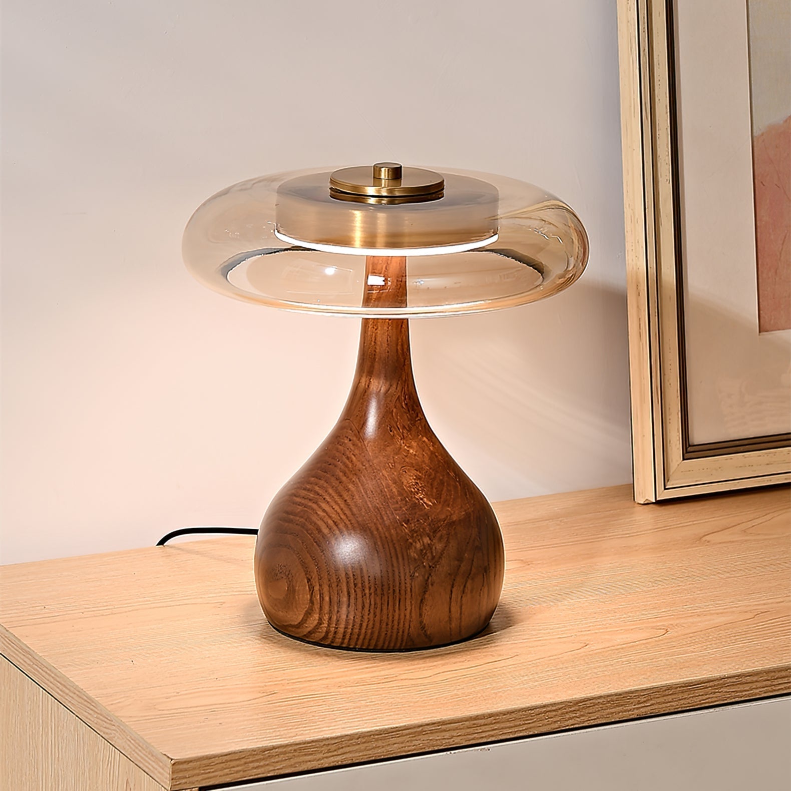 LumiWood™ Tischlampe – Elegante LED-Designlampe aus Holz & Messing mit 3 Lichtfarben