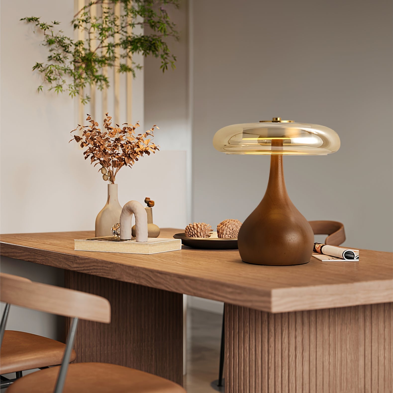 LumiWood™ Tischlampe – Elegante LED-Designlampe aus Holz & Messing mit 3 Lichtfarben