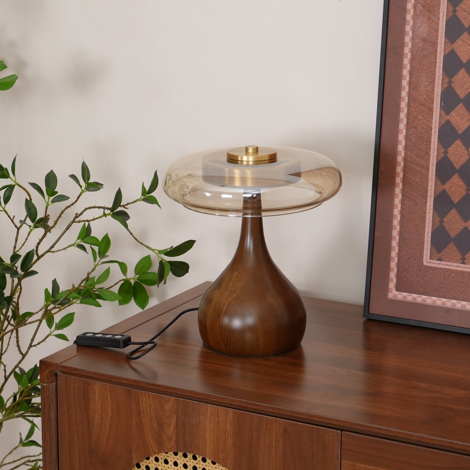 LumiWood™ Tischlampe – Elegante LED-Designlampe aus Holz & Messing mit 3 Lichtfarben