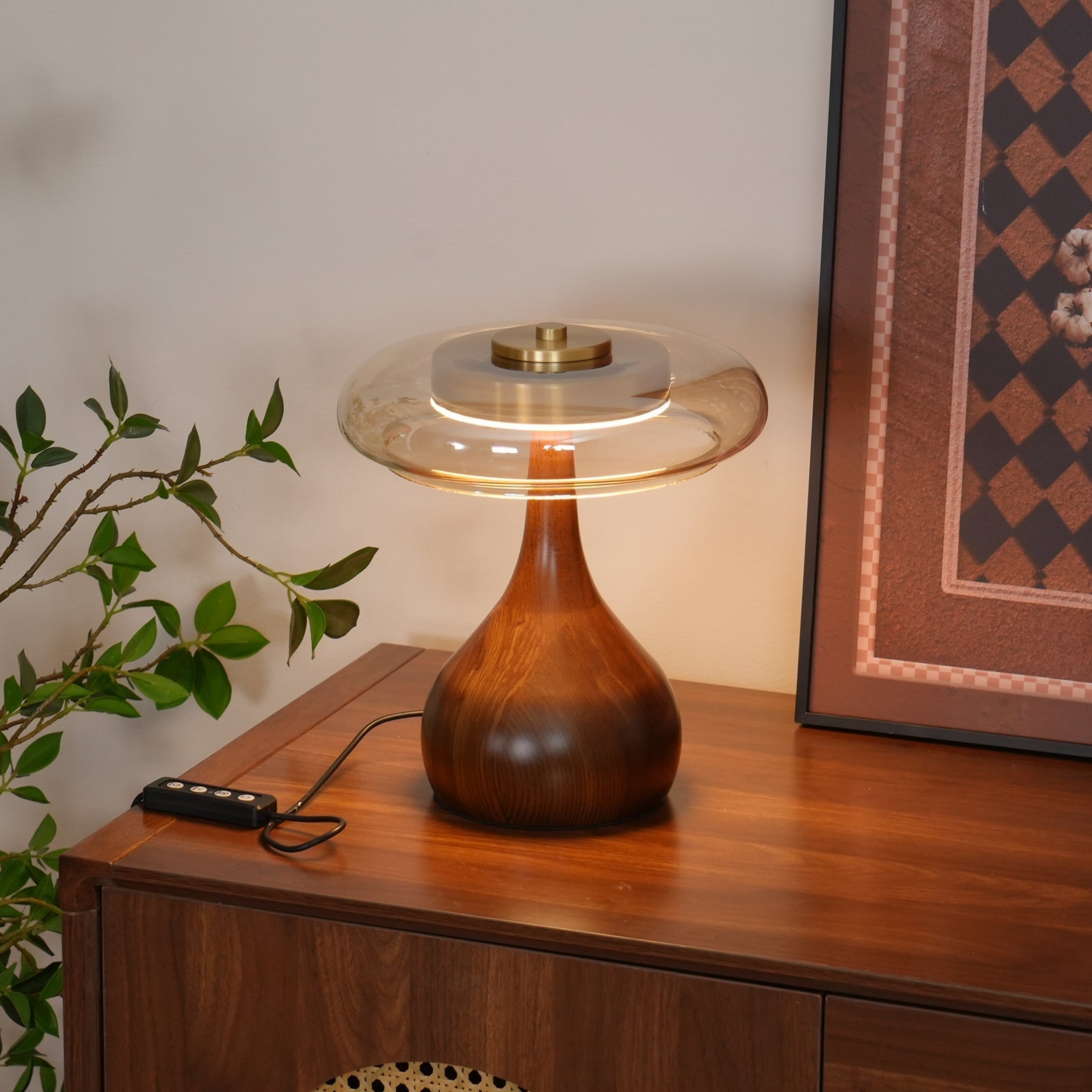 LumiWood™ Tischlampe – Elegante LED-Designlampe aus Holz & Messing mit 3 Lichtfarben
