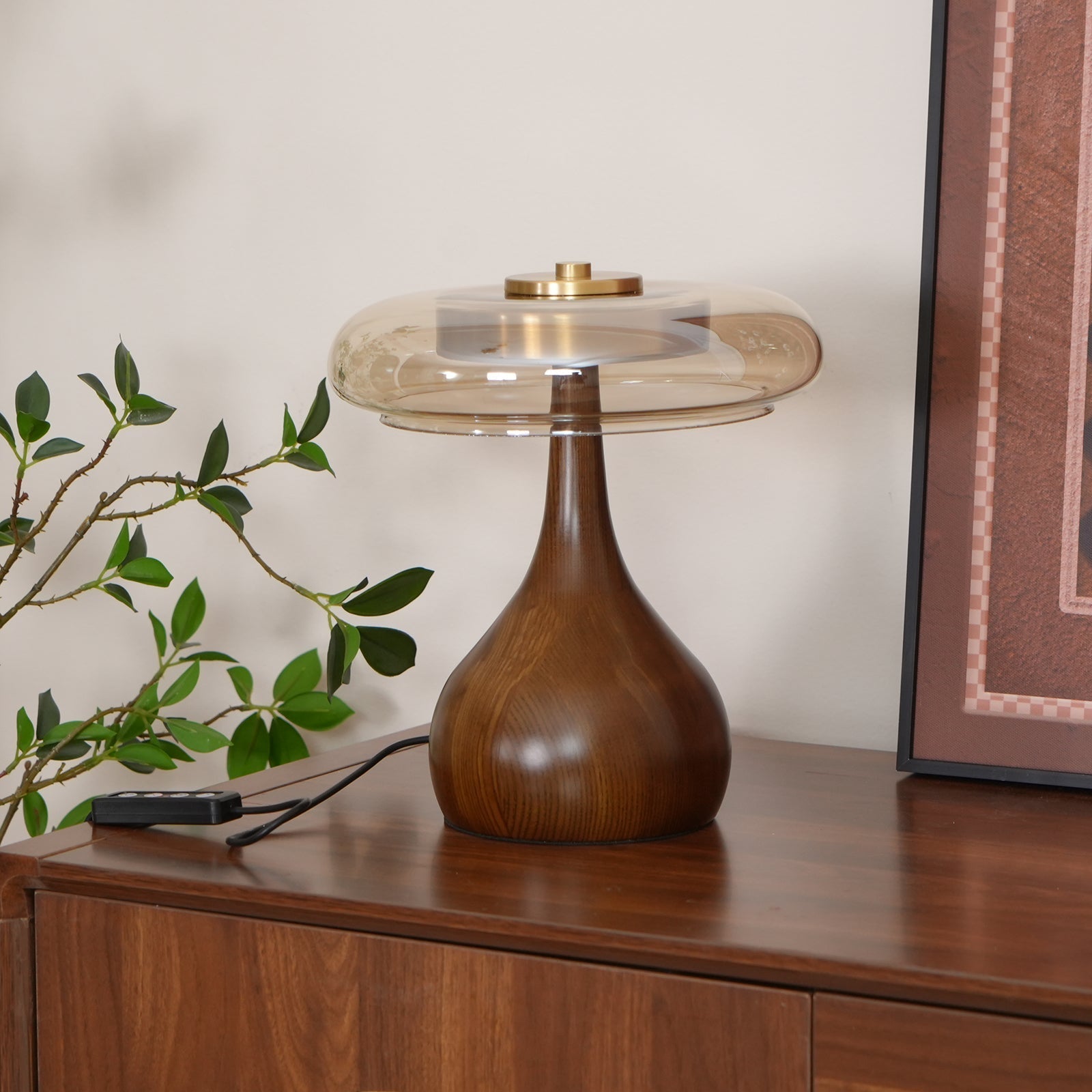 LumiWood™ Tischlampe – Elegante LED-Designlampe aus Holz & Messing mit 3 Lichtfarben