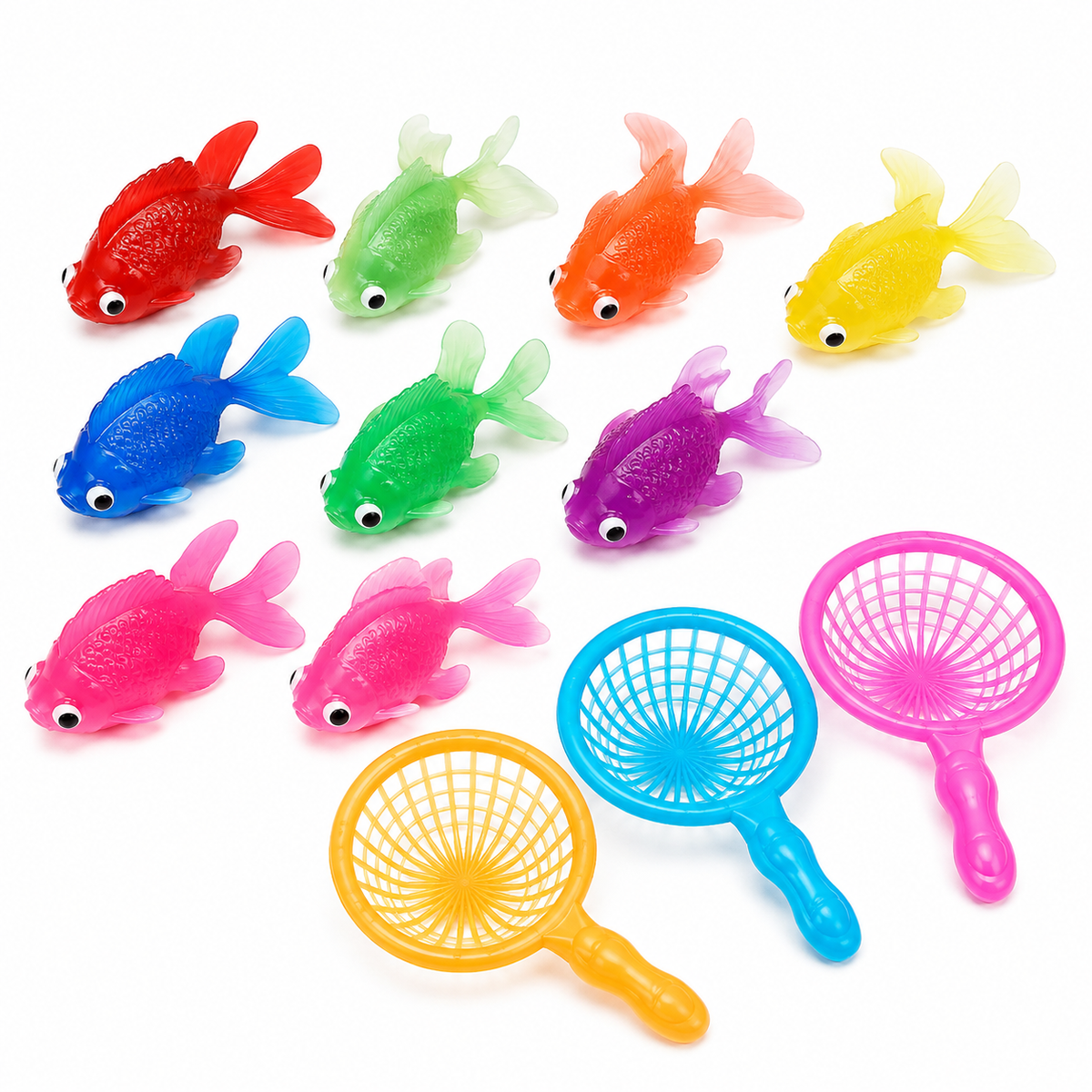 AquaFin™ Schwimmendes Gummifisch-Badespielzeug | 12er Set für Kinder | Bunte Wasser-Spielzeuge für Badewanne & Pool