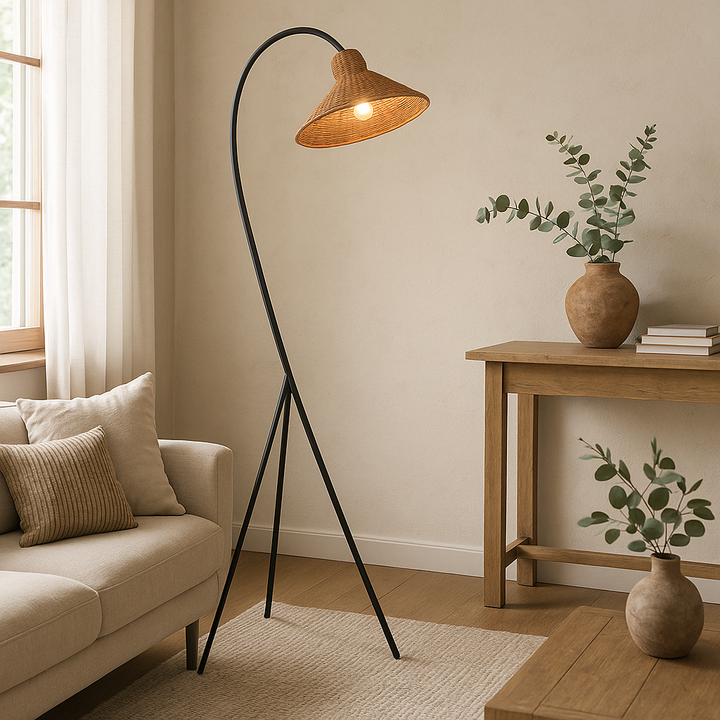 Novyra™ Classic Bamboo Shade Floor Lamp – Design-Stehlampe aus Bambus & Metall