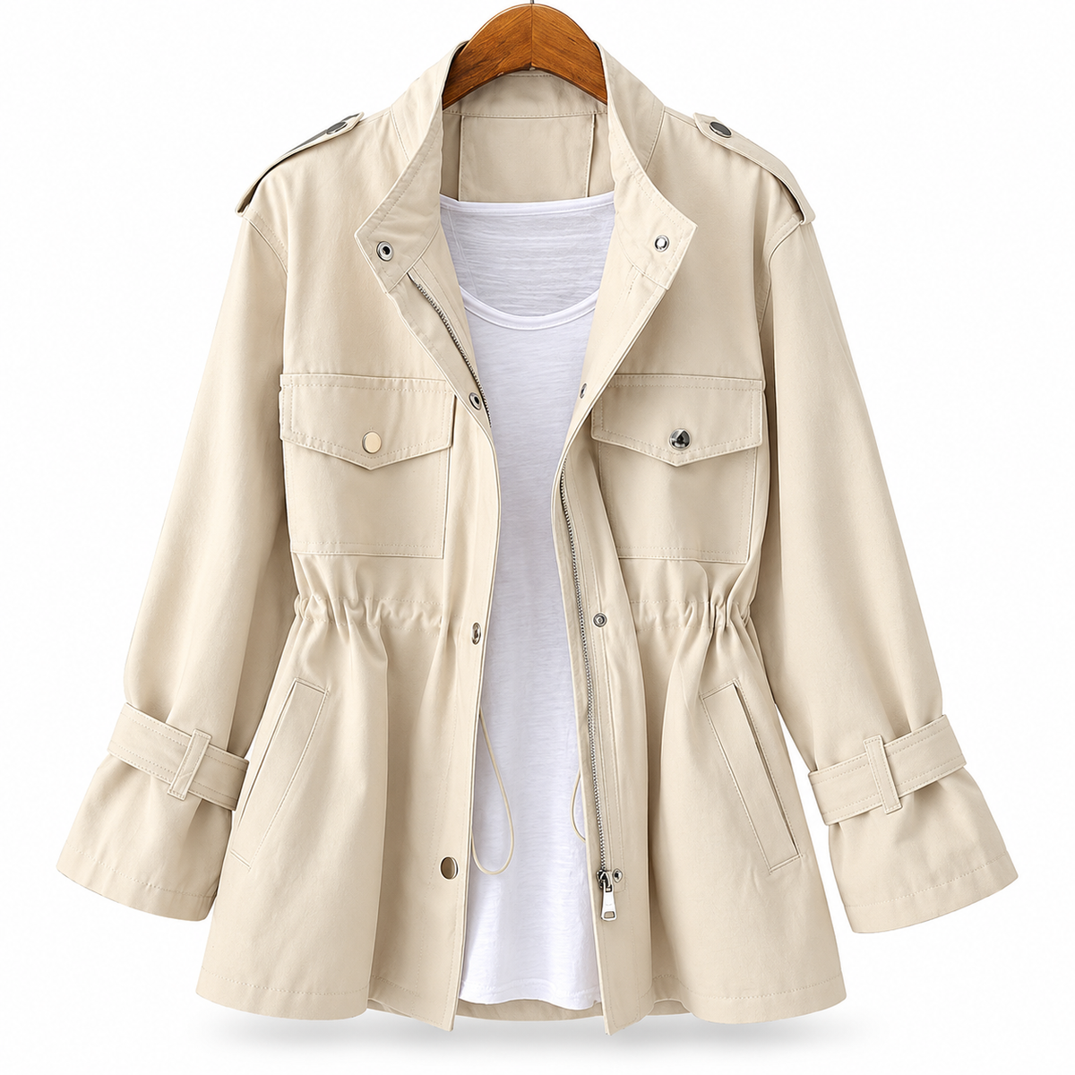 Women's Trench Coat – Damen Trenchcoat mit Pattentaschen & Reißverschluss | Slim Fit Frühlings- & Herbstmantel