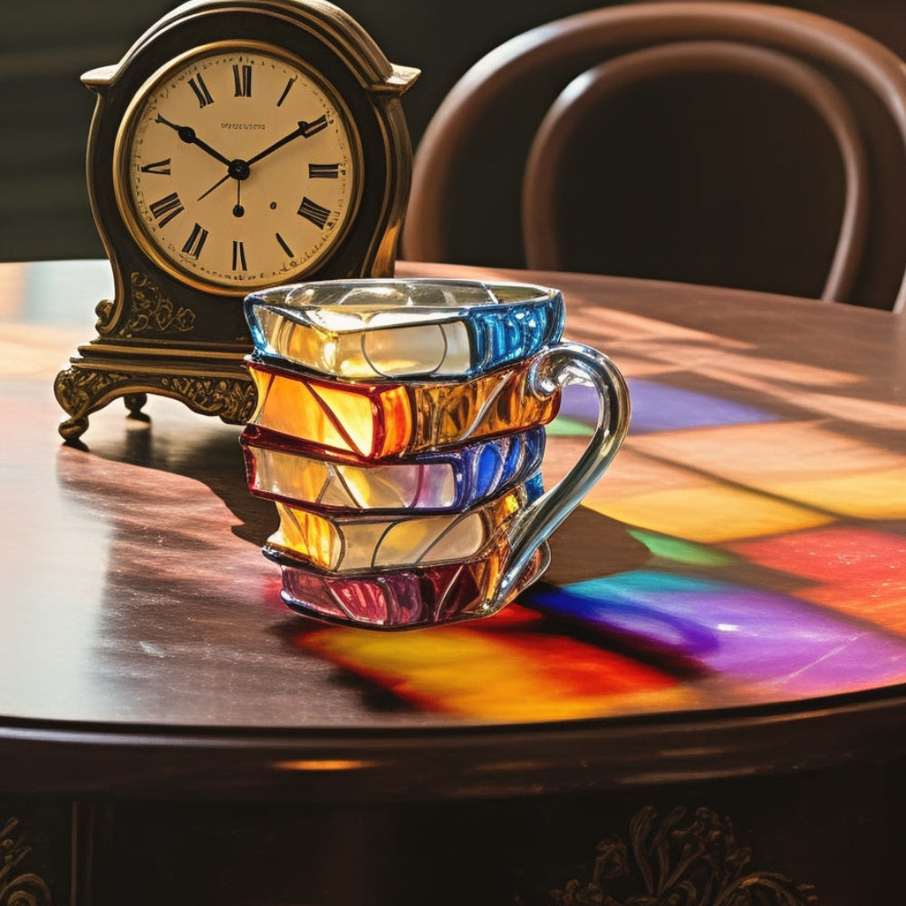 BiblioBrew™ – Glas-Kaffeetasse mit 3D-Buchdesign | Kreativer Becher für Buchliebhaber