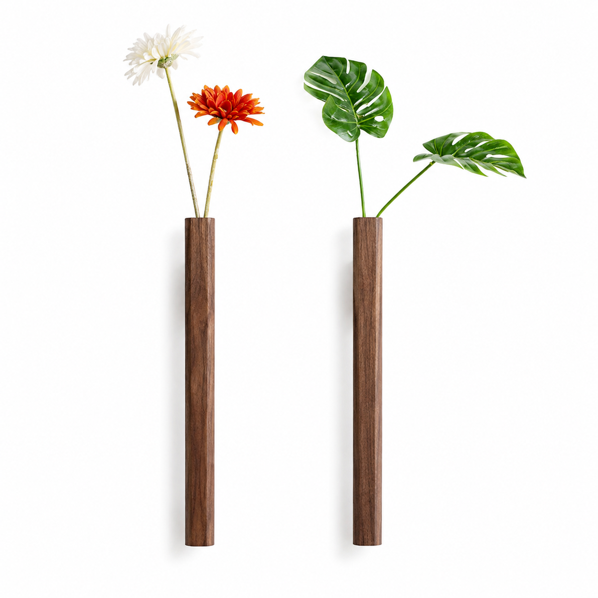 BloomCrest™ Wandvasen-Set – Elegantes Glas-Holz Wandvasen Trio aus Walnuss/Buche - Less Goods
