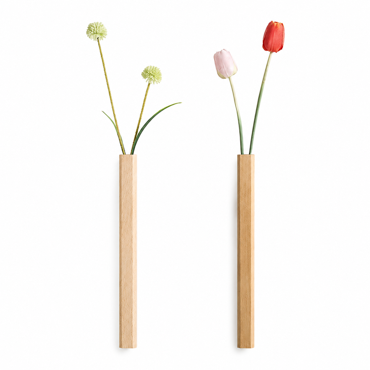 BloomCrest™ Wandvasen-Set – Elegantes Glas-Holz Wandvasen Trio aus Walnuss/Buche - Less Goods