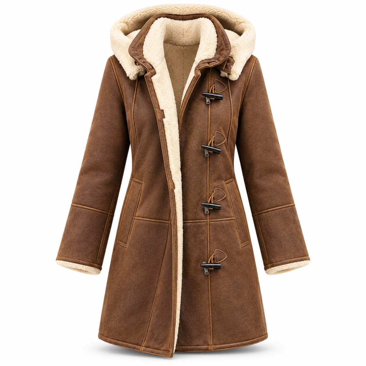 Shearling Cozy™ Damen Wintermantel – Langer Mantel mit Kapuze & warmem Shearling-Futter