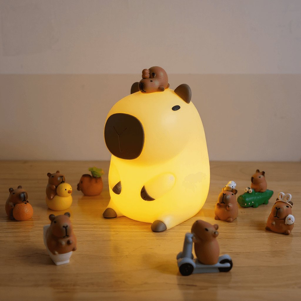CapybaraGlow™ Silikon Nachtlicht – Weiches LED-Licht, dimmbar, USB-C, 1200mAh Akku