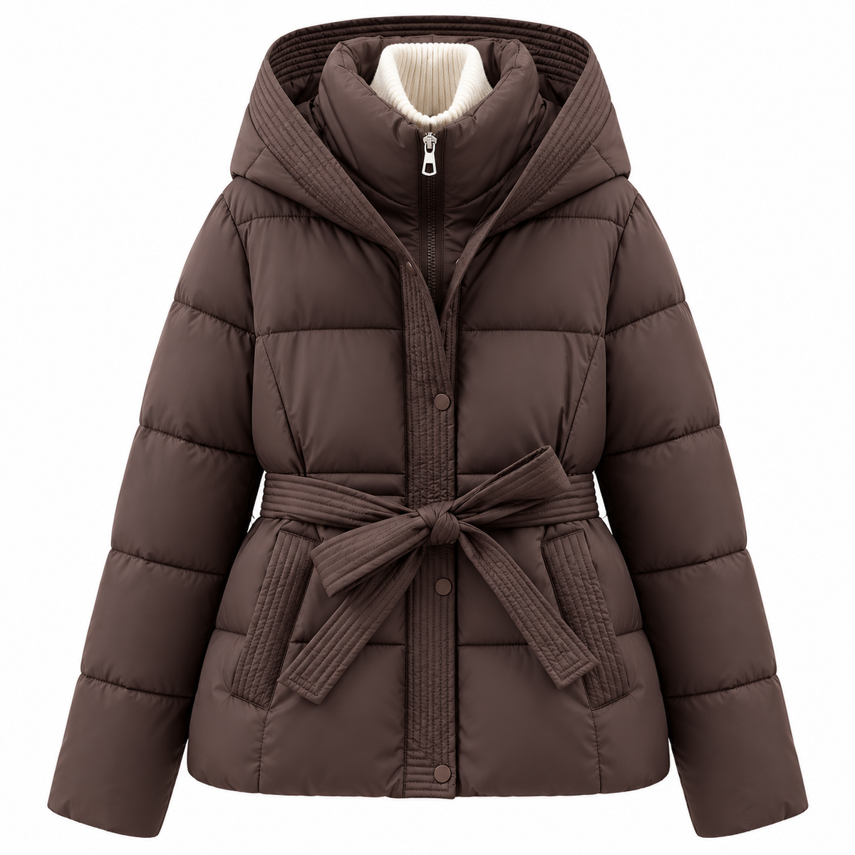 Philomena™ Damen Steppjacke – Gepolsterte Winterjacke mit Taillengürtel & Kapuze