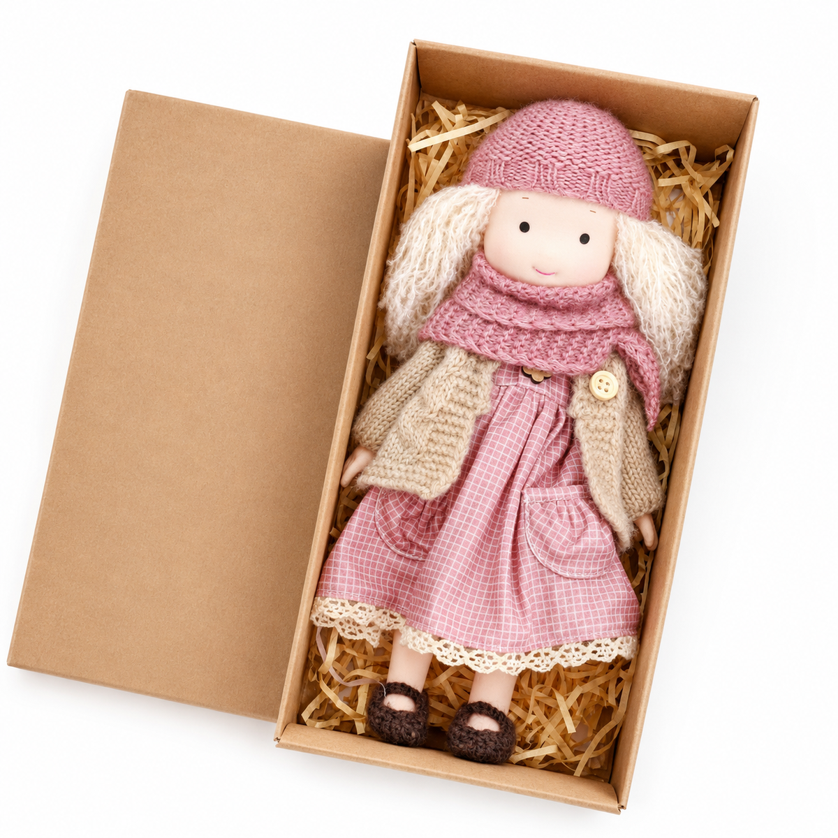 CuddlyCharm™ Plüsch-Anziehpuppe – 30cm Kuschelpuppe mit Zubehör & Geschenkbox