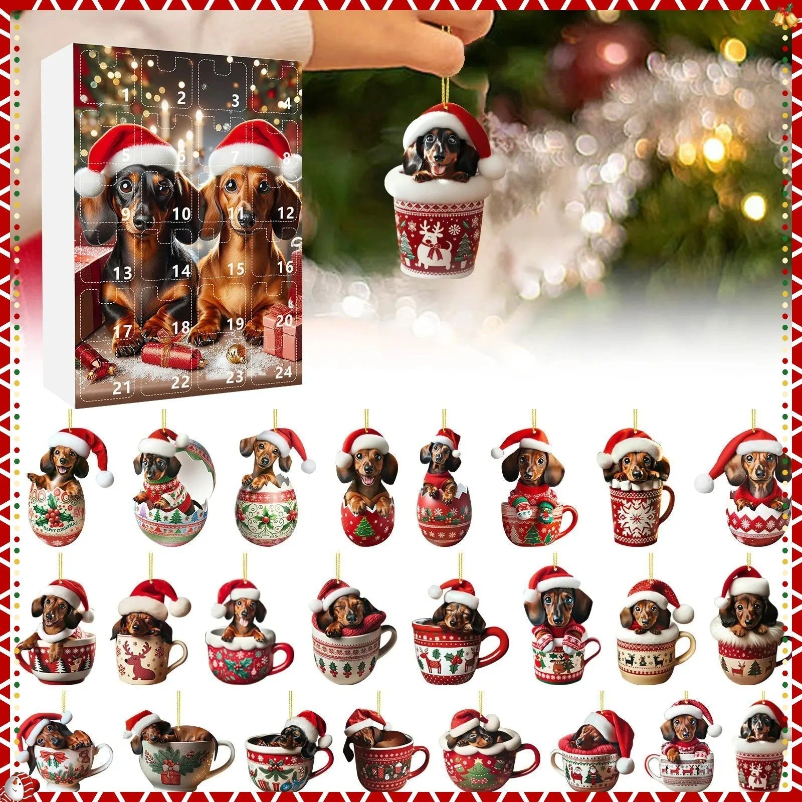 Dachshund Charm™ – Acryl Adventskalender mit Dackel-Motiv | 24-Tage Weihnachts-Countdown
