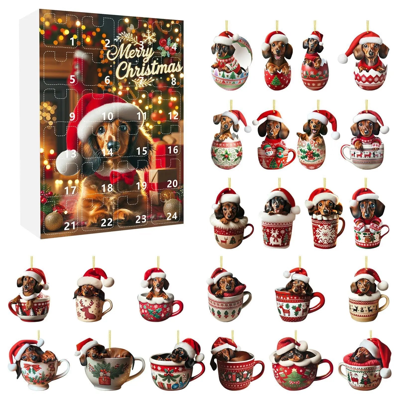 Dachshund Charm™ – Acryl Adventskalender mit Dackel-Motiv | 24-Tage Weihnachts-Countdown
