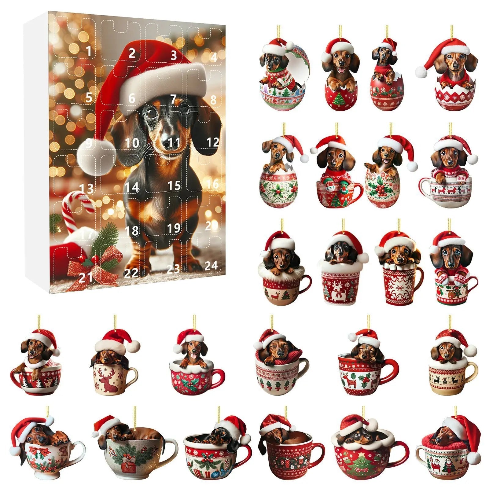 Dachshund Charm™ – Acryl Adventskalender mit Dackel-Motiv | 24-Tage Weihnachts-Countdown
