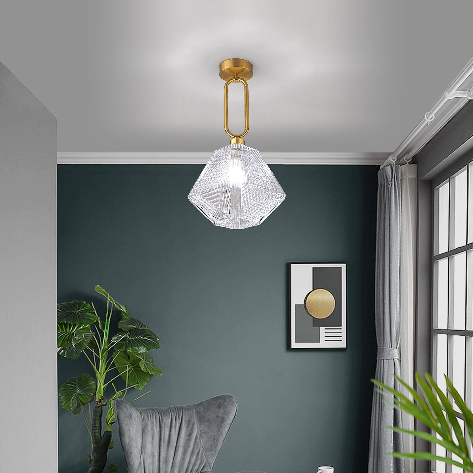 CrystalFlare™ Deckenleuchte – Elegante Art-Deco Designlampe aus Messing & Glas