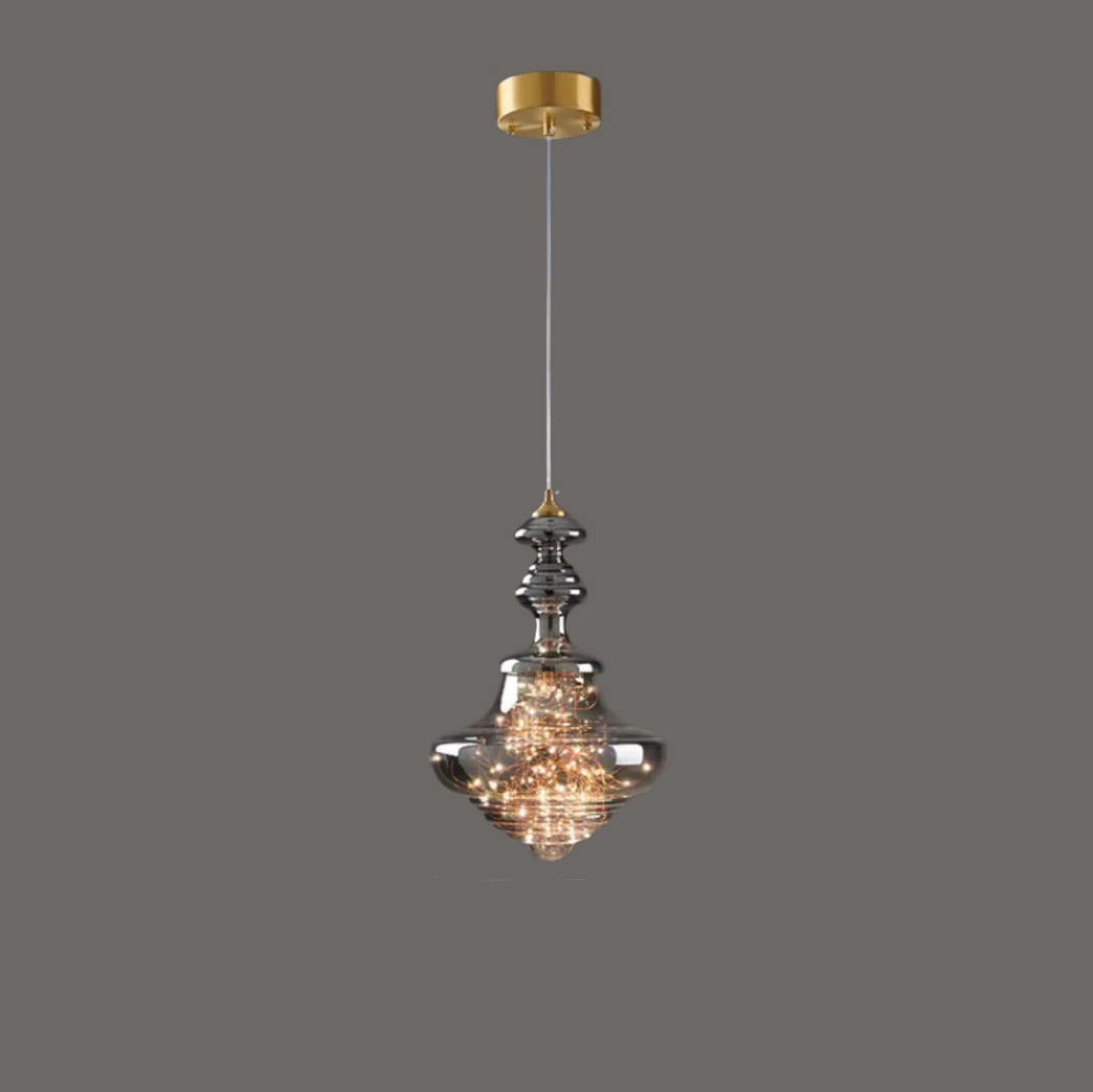 NebulaGlow™ Pendelleuchte – Elegante graue Glas-Hängelampe mit Messing für Esszimmer & Küche (LED)