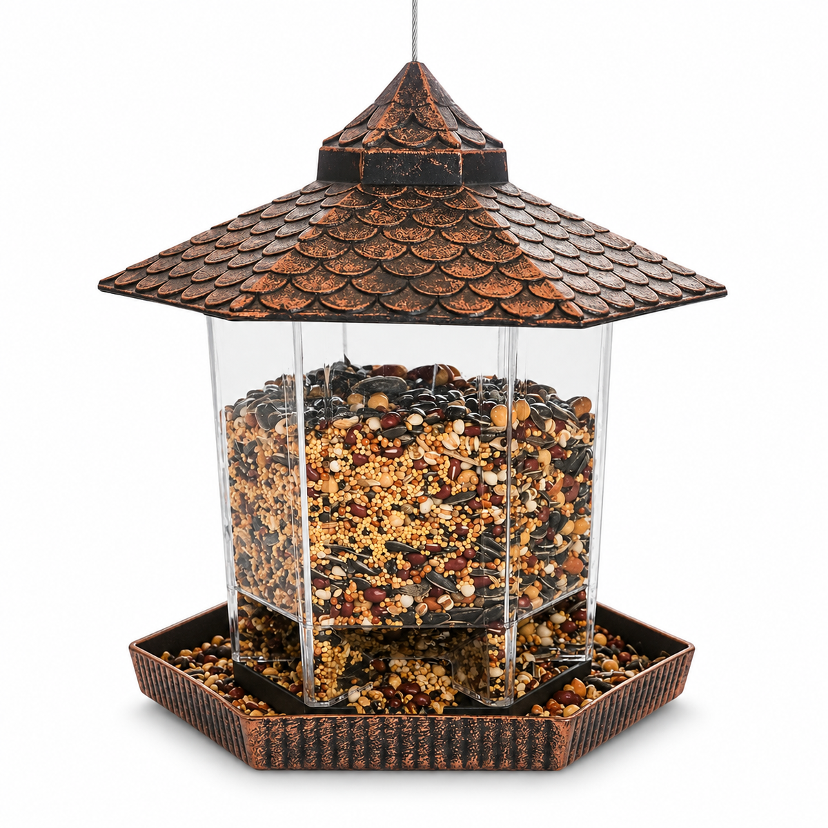 EcoHaven™ Hängender Vogelfutterspender – Robuster Vogelfutterautomat mit Kupferdach für Garten & Balkon - Less Goods