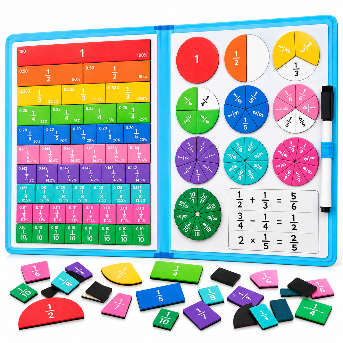 EduMagnet™ Magnetisches Bruchrechen-Lernboard – Farbenfrohes Mathematikspiel für Kinder