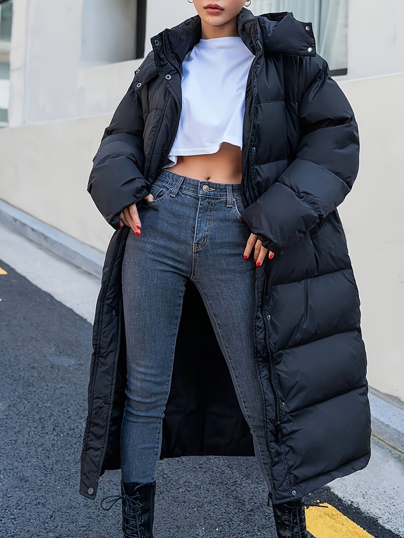 Nivara™ Damen Pufferjacke – Lange Winterjacke in Schwarz mit Kapuze & Wärmeisolierung