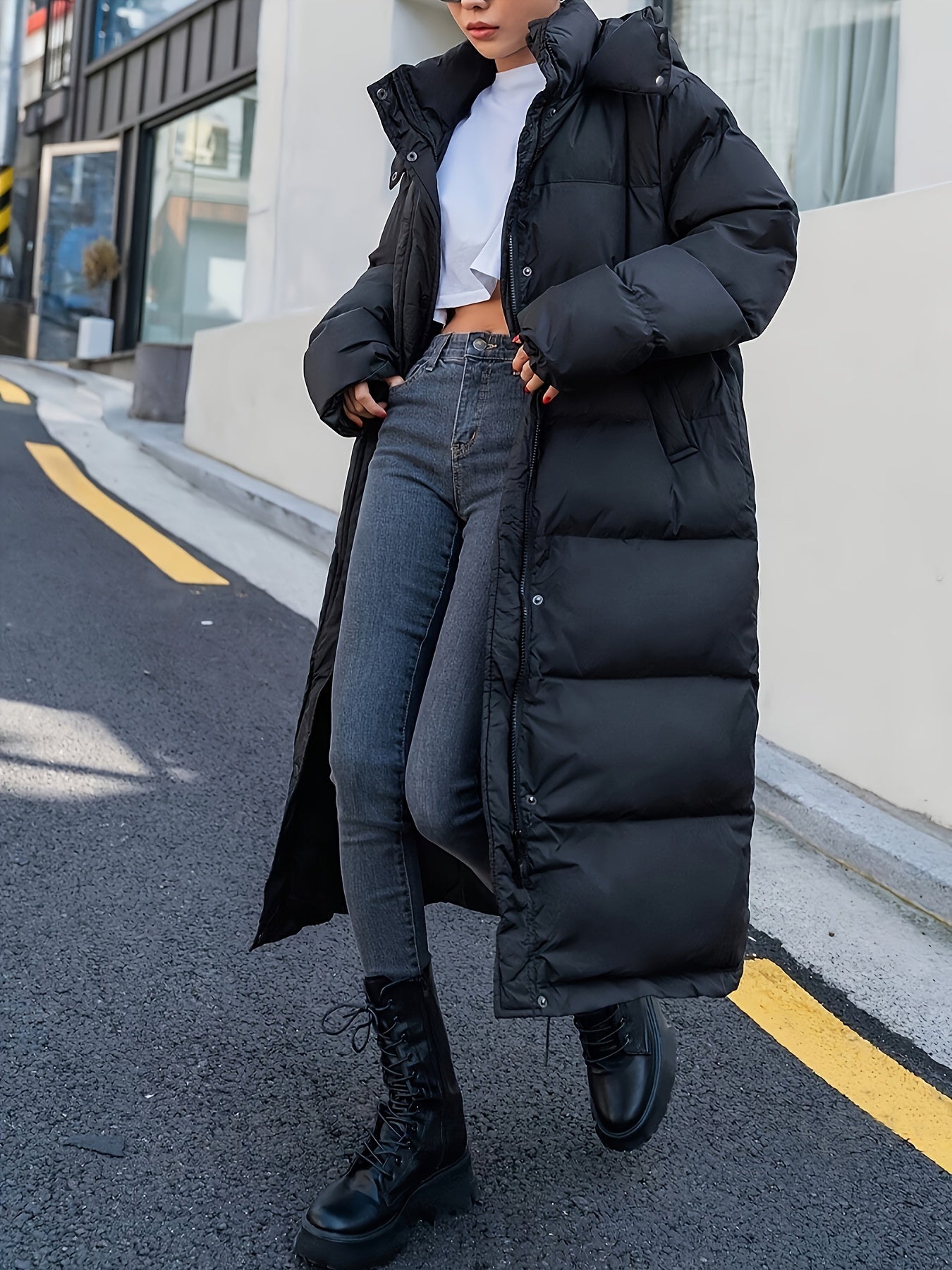 Nivara™ Damen Pufferjacke – Lange Winterjacke in Schwarz mit Kapuze & Wärmeisolierung