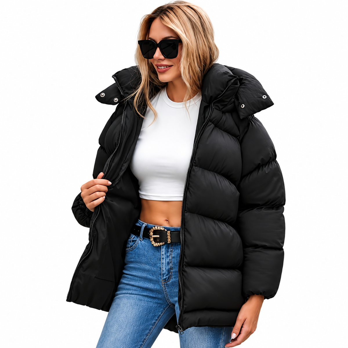Veradis™ Damen Kurze Pufferjacke – Warme Steppjacke mit Hohem Kragen & Bequemer Passform