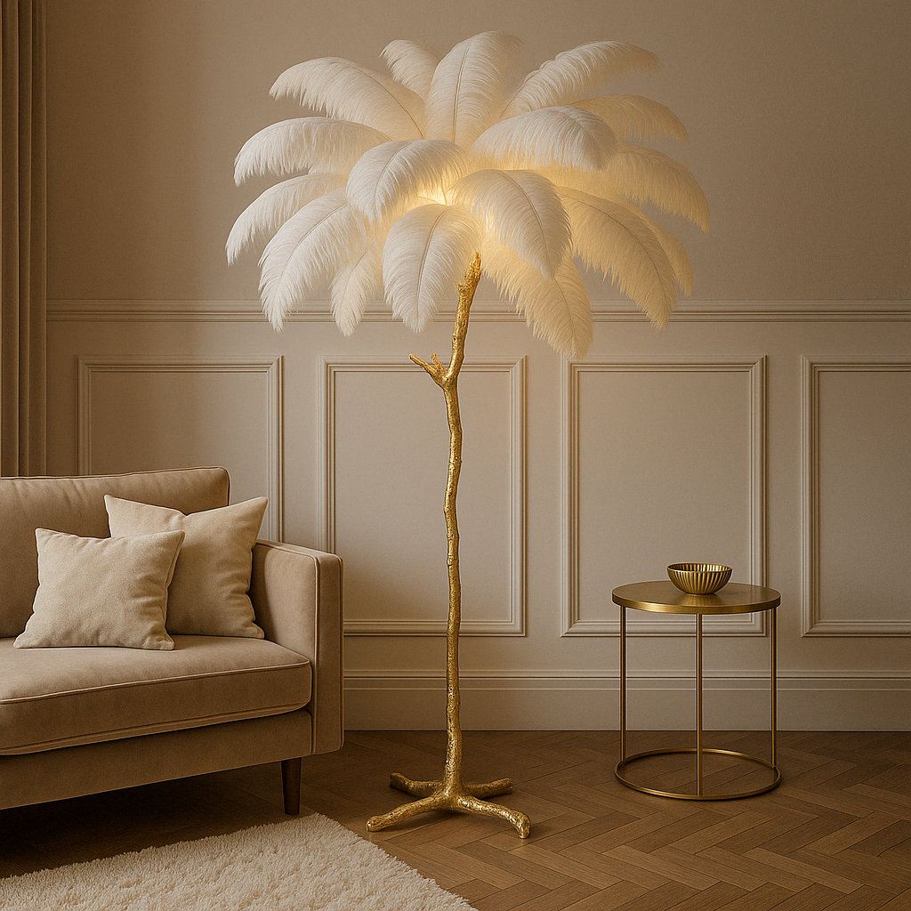 Solenith™ Stylish Feather Floor Lamp – Exklusive Design-Stehlampe mit echten Straußenfedern