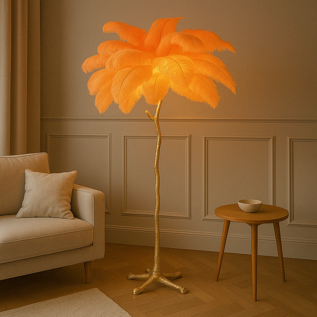 Solenith™ Stylish Feather Floor Lamp – Exklusive Design-Stehlampe mit echten Straußenfedern