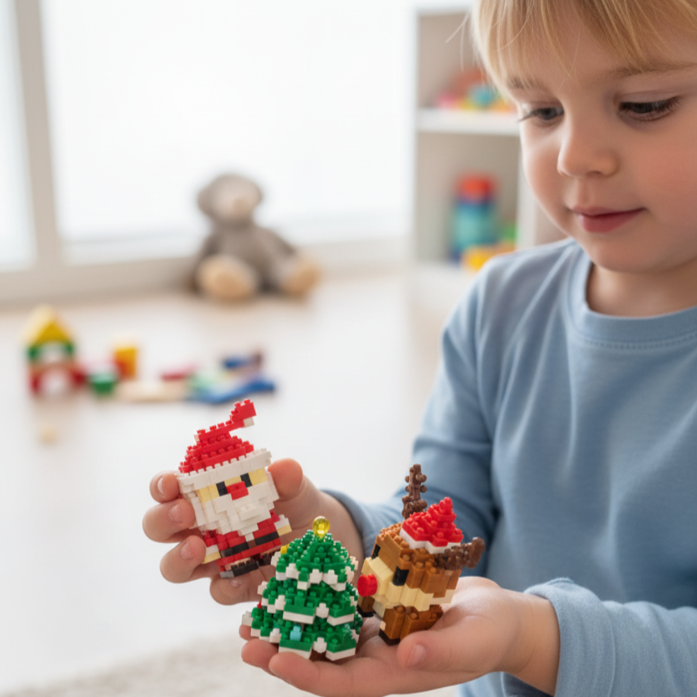 FestiveBlocks™ Mini Baustein Set – Weihnachtliches Konstruktionsspielzeug mit Santa, Baum & Schlitten | ABS Mini-Bausteine ab 6 Jahren