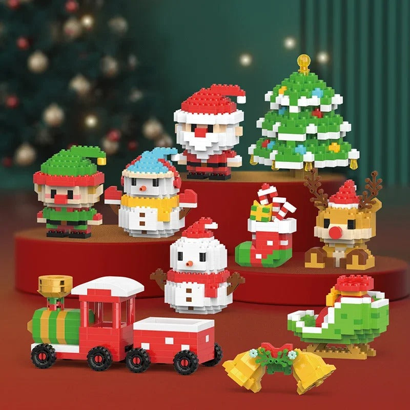 FestiveBlocks™ Mini Baustein Set – Weihnachtliches Konstruktionsspielzeug mit Santa, Baum & Schlitten | ABS Mini-Bausteine ab 6 Jahren