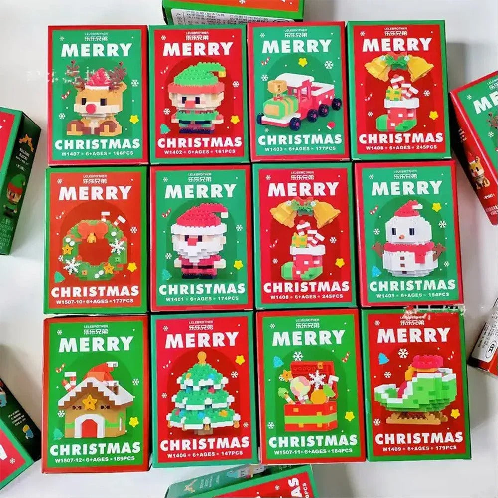 FestiveBlocks™ Mini Baustein Set – Weihnachtliches Konstruktionsspielzeug mit Santa, Baum & Schlitten | ABS Mini-Bausteine ab 6 Jahren