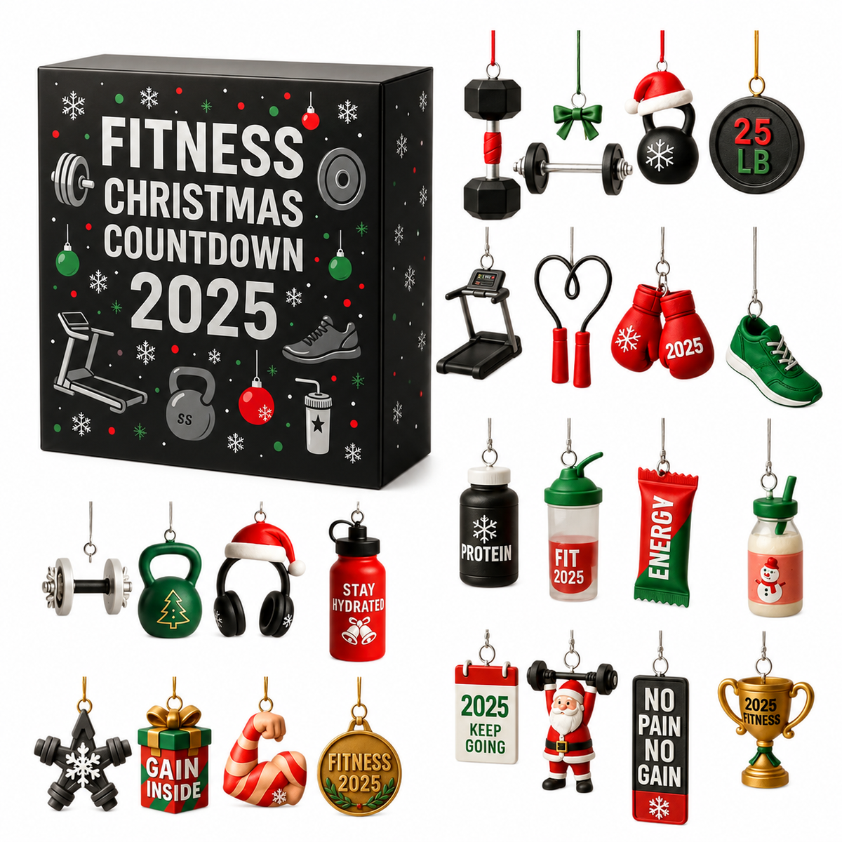 FitSpirit™ – Fitness Adventskalender aus Acryl | Weihnachtlicher 24-Tage Countdown - Less Goods