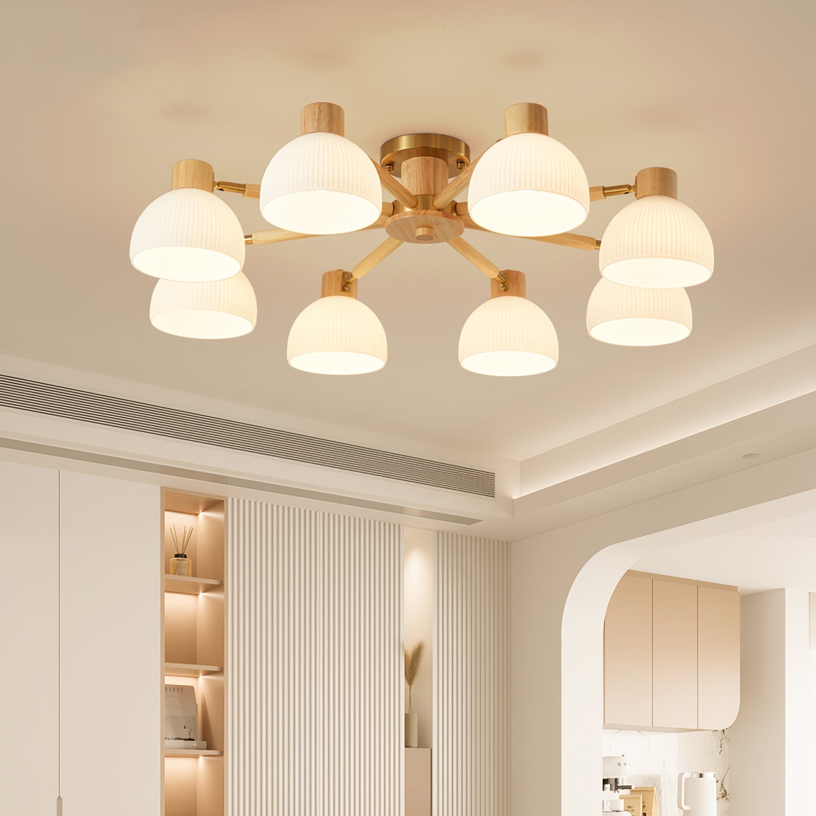 IgniteFlare™ Deckenleuchte – Industrieller Holz-Glas Kronleuchter mit warmem Licht